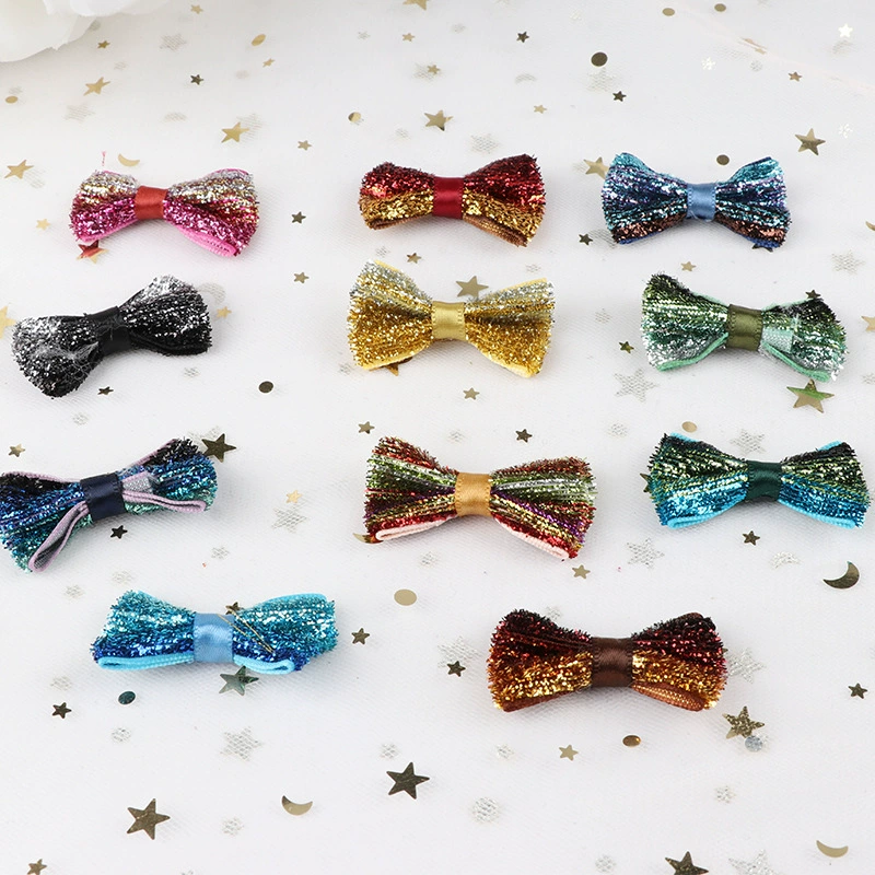 Производители поставляют красочные рождественские ремесла ткань лук собака лук сосновые волосы собака золото и серебро шелковая ткань лук подарочная лента