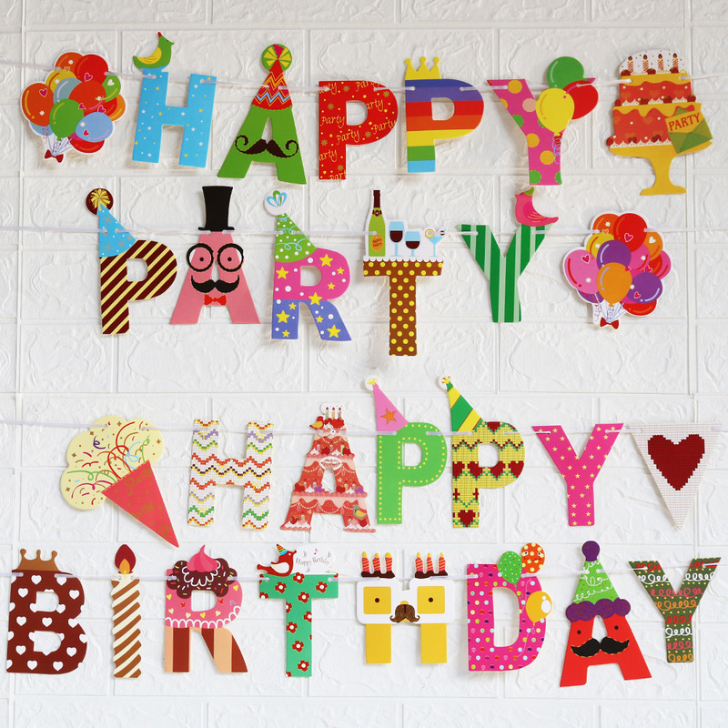 Children's birthday party decoration gilded beard Mr. bunting Bar Cafe layout diy paper flag