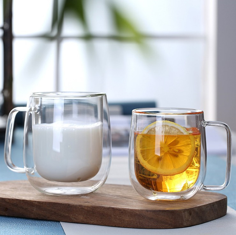 Borosilicato hogar de doble capa de vidrio transparente taza de té creativo taza de agua taza de café jugo bebida taza de leche