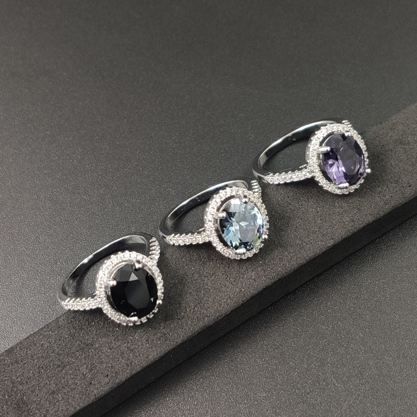 European luxury dark blue zircon round diamond sapphire blue crystal ring engagement wedding jewelry