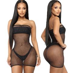 Amazon European and American Strapless Rhinestone-Adorned Sexy Lingerie, Full-Studded Starry Night Cross-Border Mesh Uniform Temptation T1008