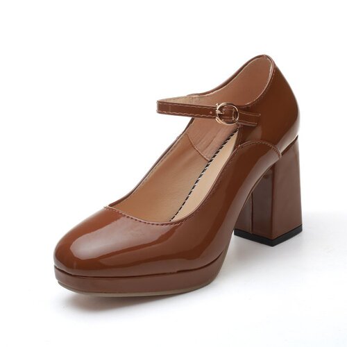 Women's High Heels  Spring New Square Toe with Buckle Korean Style Plain Color Round Head Shoes