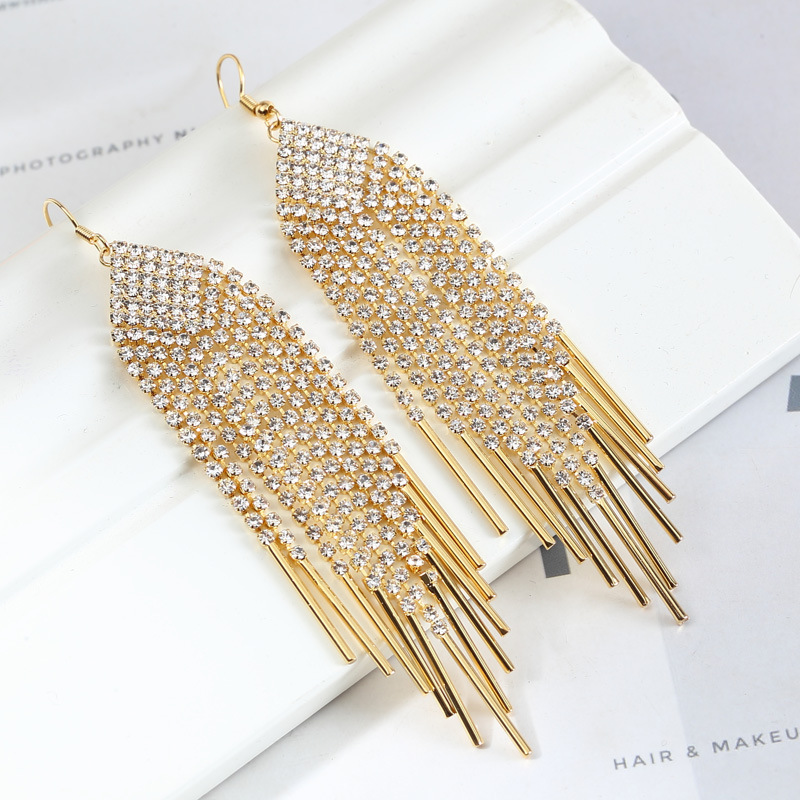 Pendientes largos geométricos con borlas y diamantes para mujer, estilo coreano, aretes sexys y exagerados, joyería de oreja de lujo ligero y exquisita.