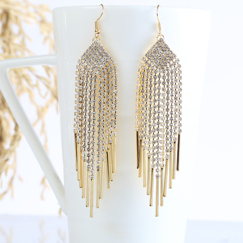 Pendientes largos geométricos con borlas y diamantes para mujer, estilo coreano, aretes sexys y exagerados, joyería de oreja de lujo ligero y exquisita.