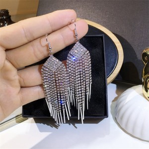 Pendientes largos geométricos con borlas y diamantes para mujer, estilo coreano, aretes sexys y exagerados, joyería de oreja de lujo ligero y exquisita.