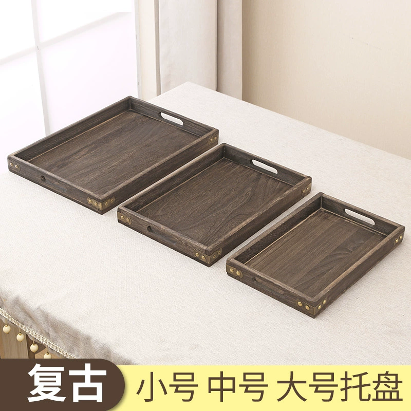 Деревянная поднос для чая из окрашенной буквой Paulownia японского стиля, цельная древесина, доступна в размерах Small Medium Large