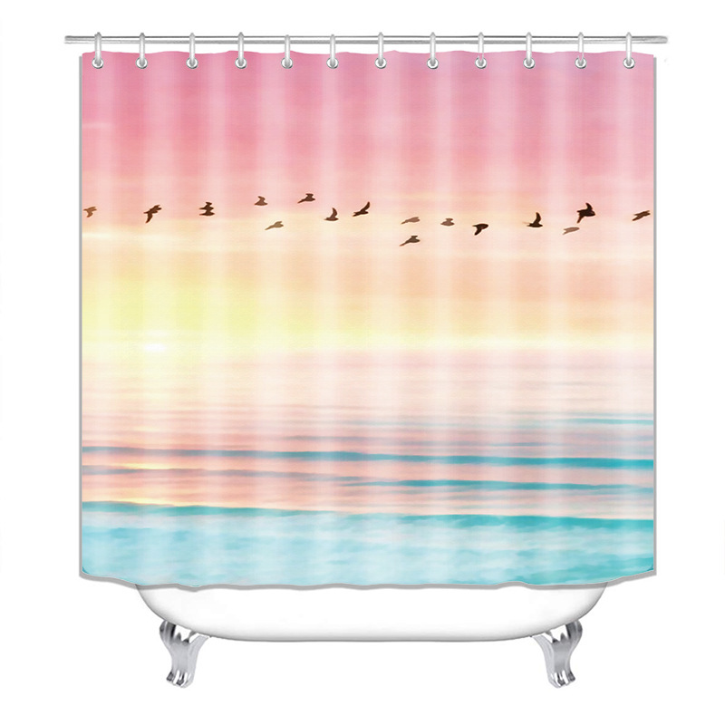 Transfronteriza AliExpress Amazon Venta caliente vista al mar patrón Serie 2 impreso impermeable y a prueba de moho Cortina de ducha suministro directo de fábrica