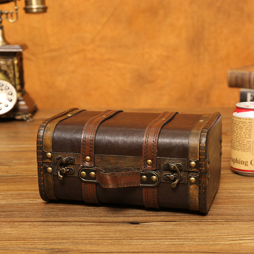 Retro suitcase wooden storage box storage treasure box script killing prop box photography photo antique wooden box
