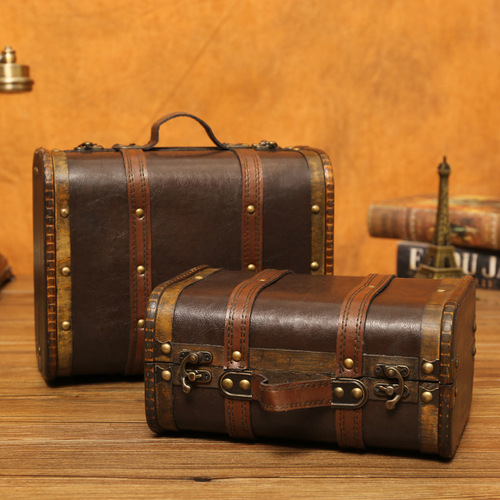 Retro suitcase wooden storage box storage treasure box script killing prop box photography photo antique wooden box
