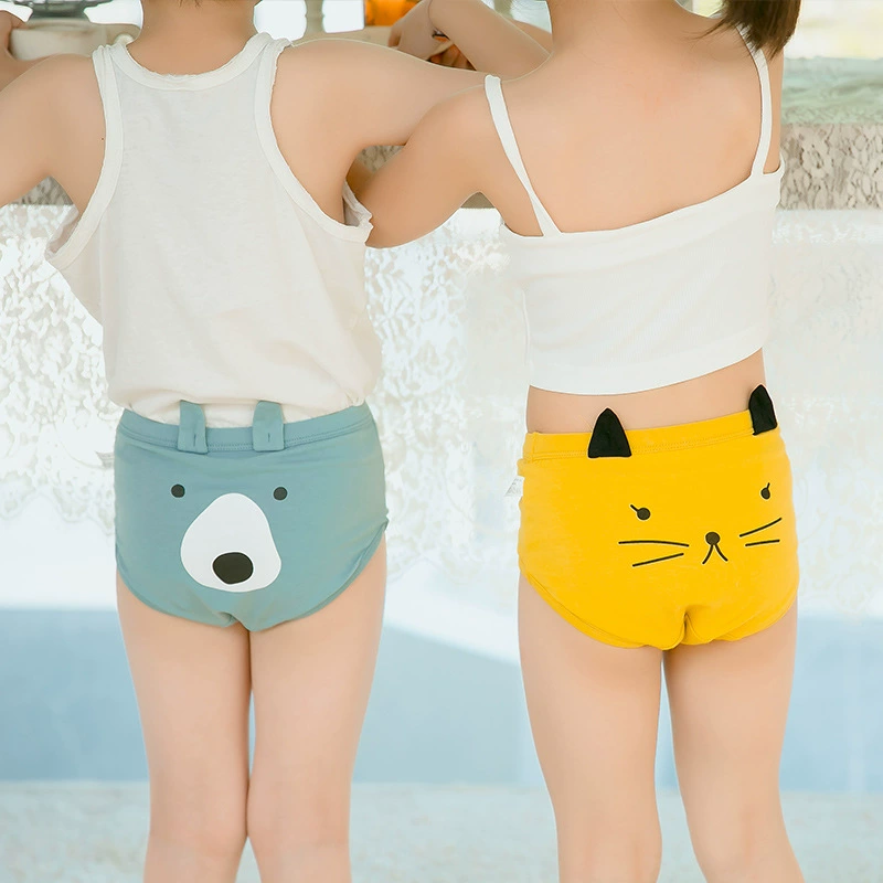 Children’s pure cotton triangle briefs, 3D animal ears, playful printed designs, sizes 95–135 cm