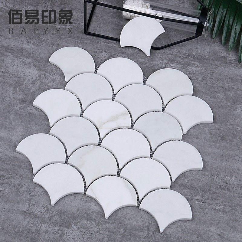 Chinese Modern Carrara White Fan Natural Marble Mosaic Tile Kitchen Bathroom Place Interior Wall Tile Chinese Modern Carrara White Fan Natural Marble Mosaic Tile Kitchen Bathroom Place Interior Wall Tile