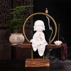 新中式禅意小沙弥陶瓷摆件客厅办公室倒流香装饰品工艺品禅意摆件