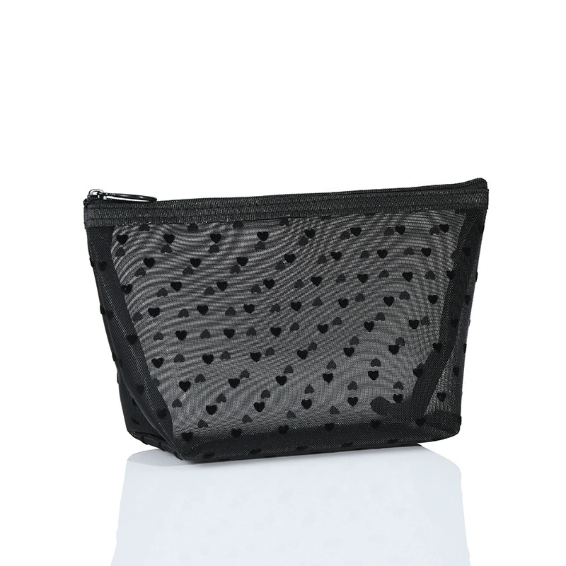 Cosmetic Bag, large-capacity transparent mesh nylon travel makeup pouch — portable lipstick & brush organizer
