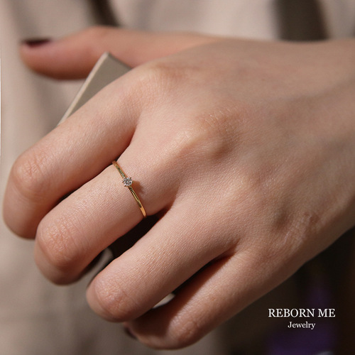 Jane~S925 sterling silver plated 14K gold ring for women Japanese and Korean version inlaid with diamonds and zircons extremely fine single diamond ring tail ring ring