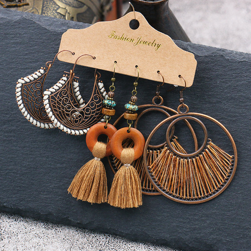 Cross-border Amazon geometric earrings bohemian ethnic style fashion large hoop accessories tassel earrings manufacturer wholesale