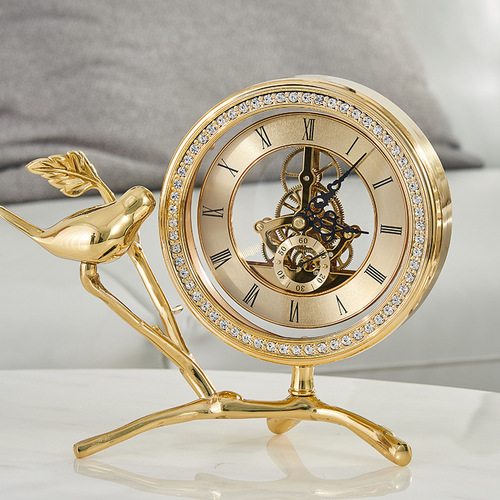 Luxury Creative Fashion Pure Copper Clock American Living Room Table Clock Bird Copper Clock Home Decor Vintage Crafts 