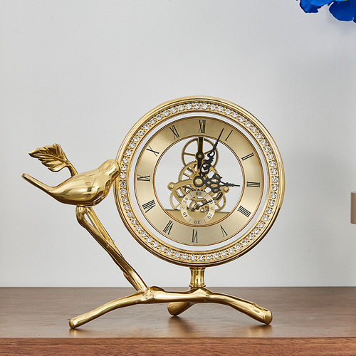 Luxury Creative Fashion Pure Copper Clock American Living Room Table Clock Bird Copper Clock Home Decor Vintage Crafts 