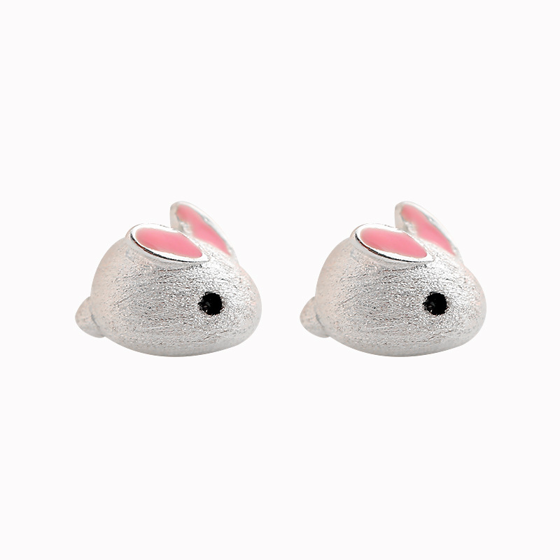 Pink Little White Rabbit Earrings For Women Korean Style Small Fresh Cute Girlish Heart Forest Style Student Year Of The Rat Mouse Animal Earrings