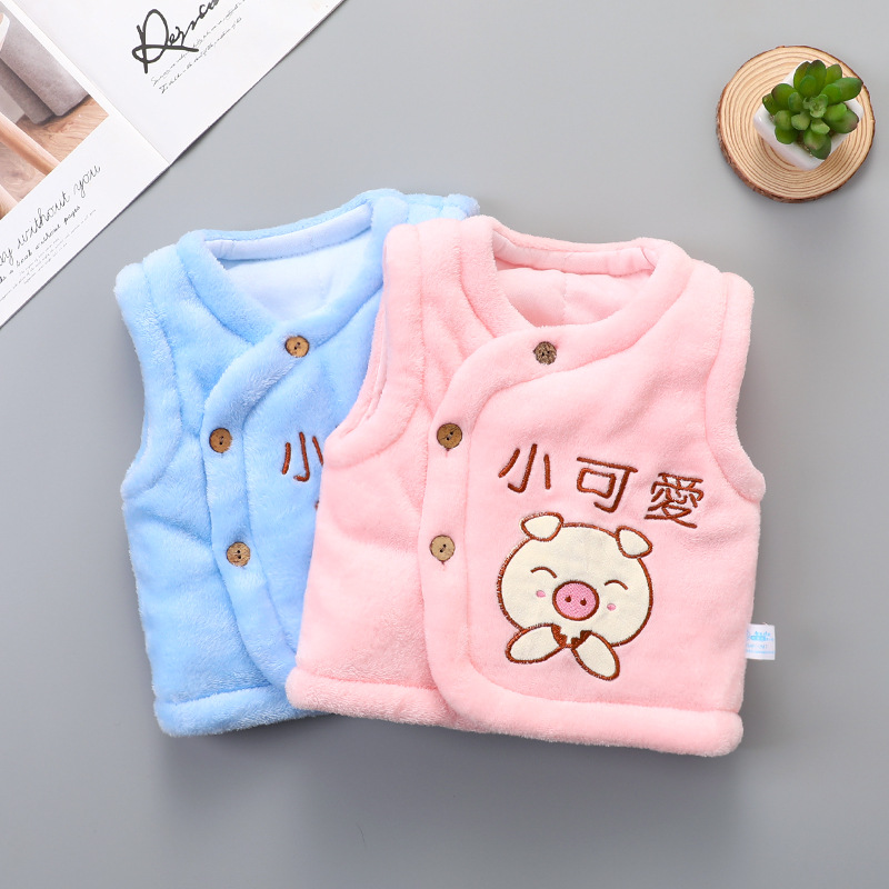Newborn baby vest, autumn and winter clothes, 3 layers of cotton, 0-year-old, 1 boy, 2 girls, 6 layers of fleece-lined warm cotton vest