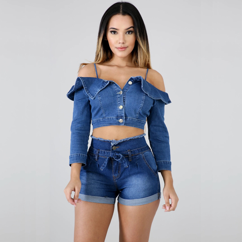 Primavera transfronteriza en stock venta al por mayor de cintura alta flanger estudiante chica pierna ancha pantalones cortos de mezclilla Amazon eBay estación independiente