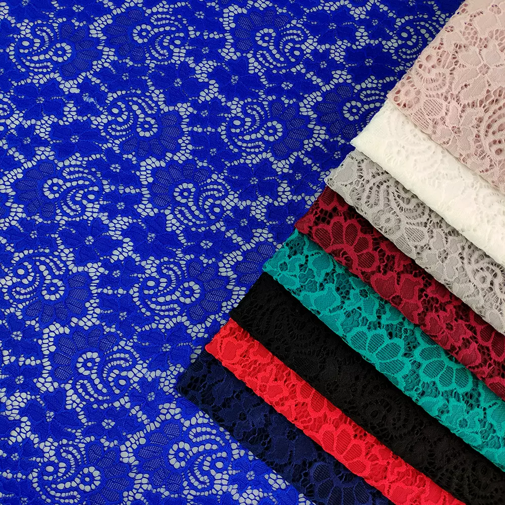 现货锦氨柔软四面弹力绣花蕾丝布料 小花型舞蹈服连衣裙面料蕾丝