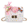 Children's small cartoon card holder, cute chain from pearl, rabbit, one-shoulder bag, 2024 years, new collection, flowered