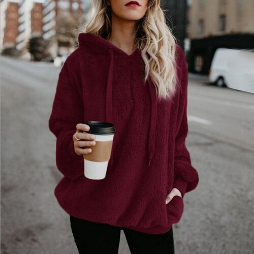 Cross-border European and American Amazon Wish autumn/winter new plush women's long-sleeved hooded loose sweatshirt fleece jacket coat