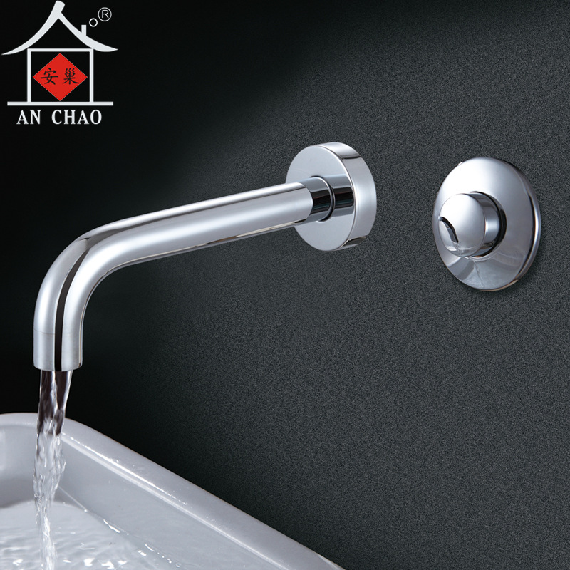 安巢（AN CHAO）按键式单冷延时水龙头 全铜入墙式按压台盆分体面