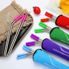 亚马逊304不锈钢吸管组合骨头包防划伤硅胶头饮料奶茶吸管套装