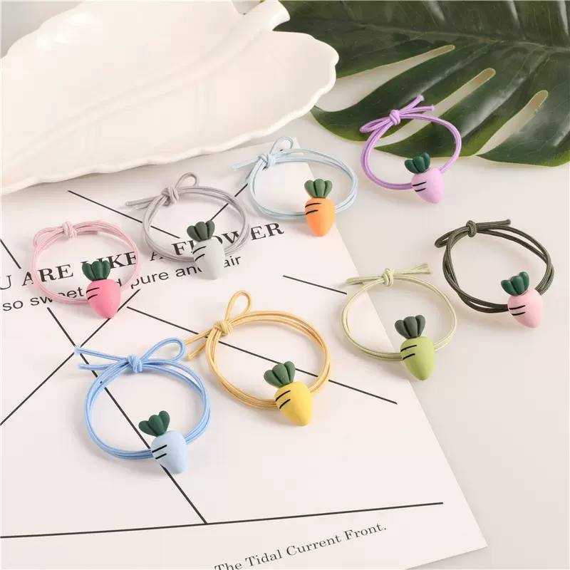 韩版小清新发绳女生扎头发橡皮筋彩色卡通胡萝卜少女心高弹力发圈