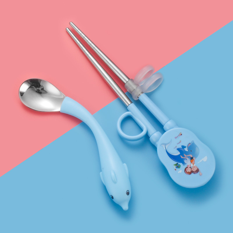 파란색 젓가락과 숟가락 2종 세트 [보관함 없음]