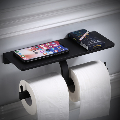 Space aluminum black bathroom thickened mobile phone holder roll paper towel holder hotel special toilet paper holder tissue box