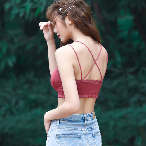 2020 New Seamless Cross Sling Lace Sexy Back Wrap Chest Bottoming Sports Vest Tube Bra Underwear for Women