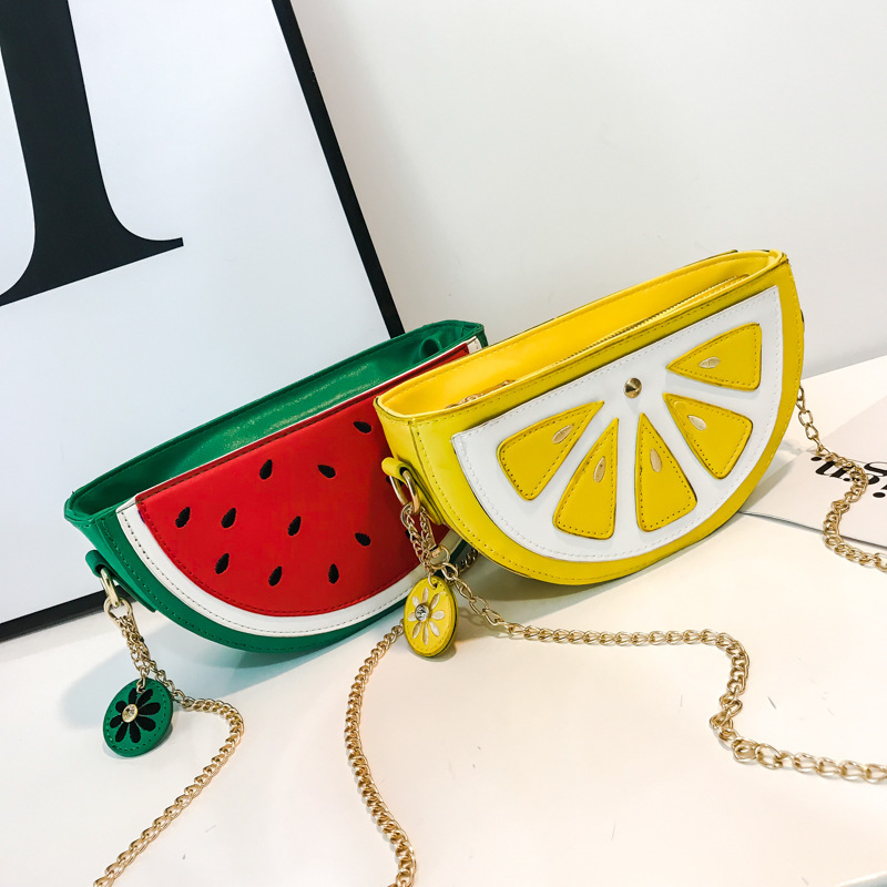 2025 New Cartoon Fruit Bag Watermelon Lemon Bag Small Clear Chain Shoulder Messenger Bag Candy Women's Bag