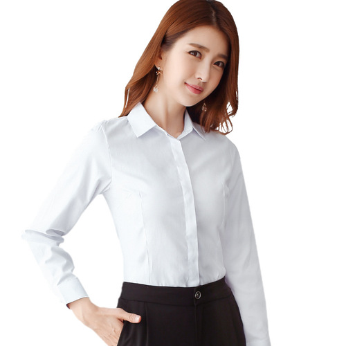 White shirt women's square collar new spring and summer long-sleeved professional wear white shirt formal Korean style blue work clothes top