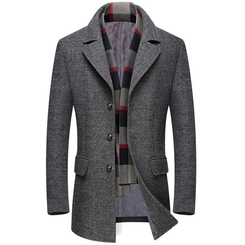 Mens Mid Length Wool Blend Overcoat Thickened Lapel Warm Fabric Stylish Design Perfect for Winter Wear Wholesale