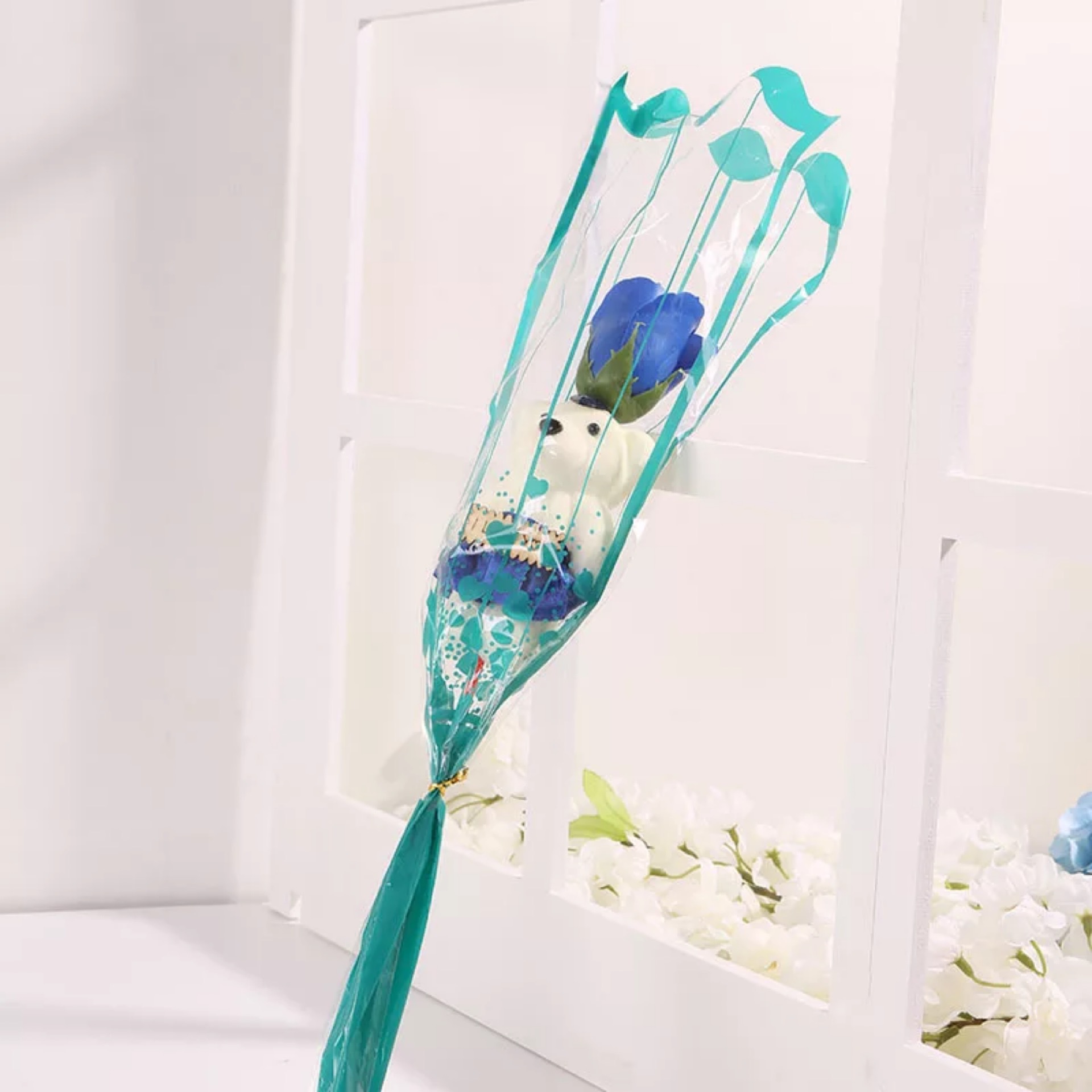 Regalo de flor de jabón y oso para el Día de la Madre y bodas.