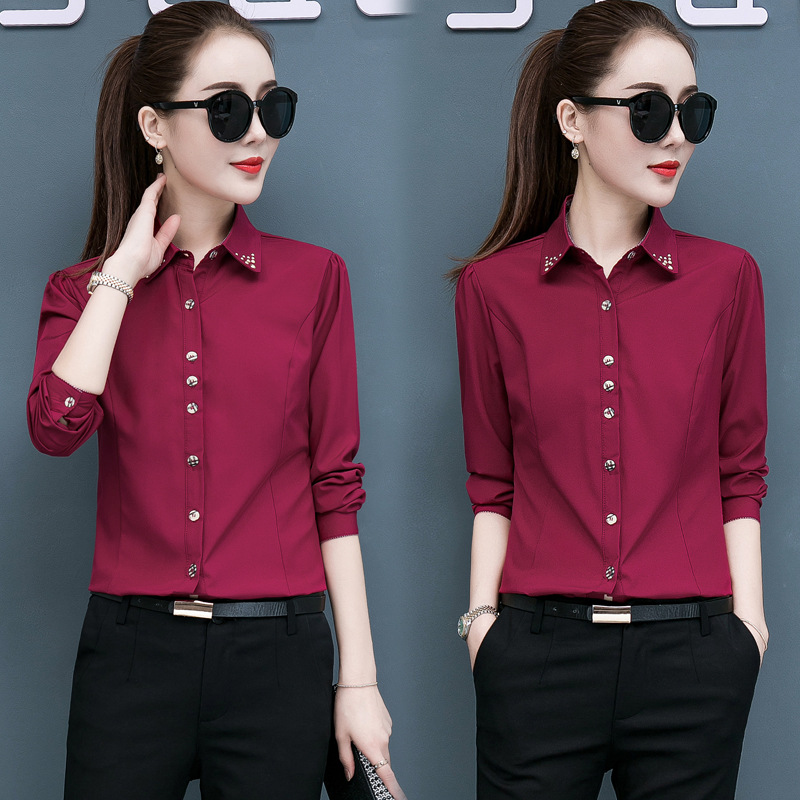 Primavera y otoño nueva camisa blanca de las mujeres de manga larga de estilo coreano a juego de colores a cuadros profesionales formales desgaste trajes negros de mujer
