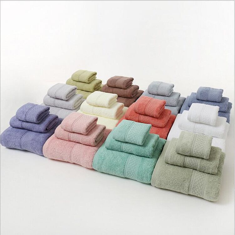 Pure Cotton Plain Color Off-The-Shelf Export Cross-Border Three-Piece Towel Set Bath Towel Square Towel Wholesale Gift Towel Set