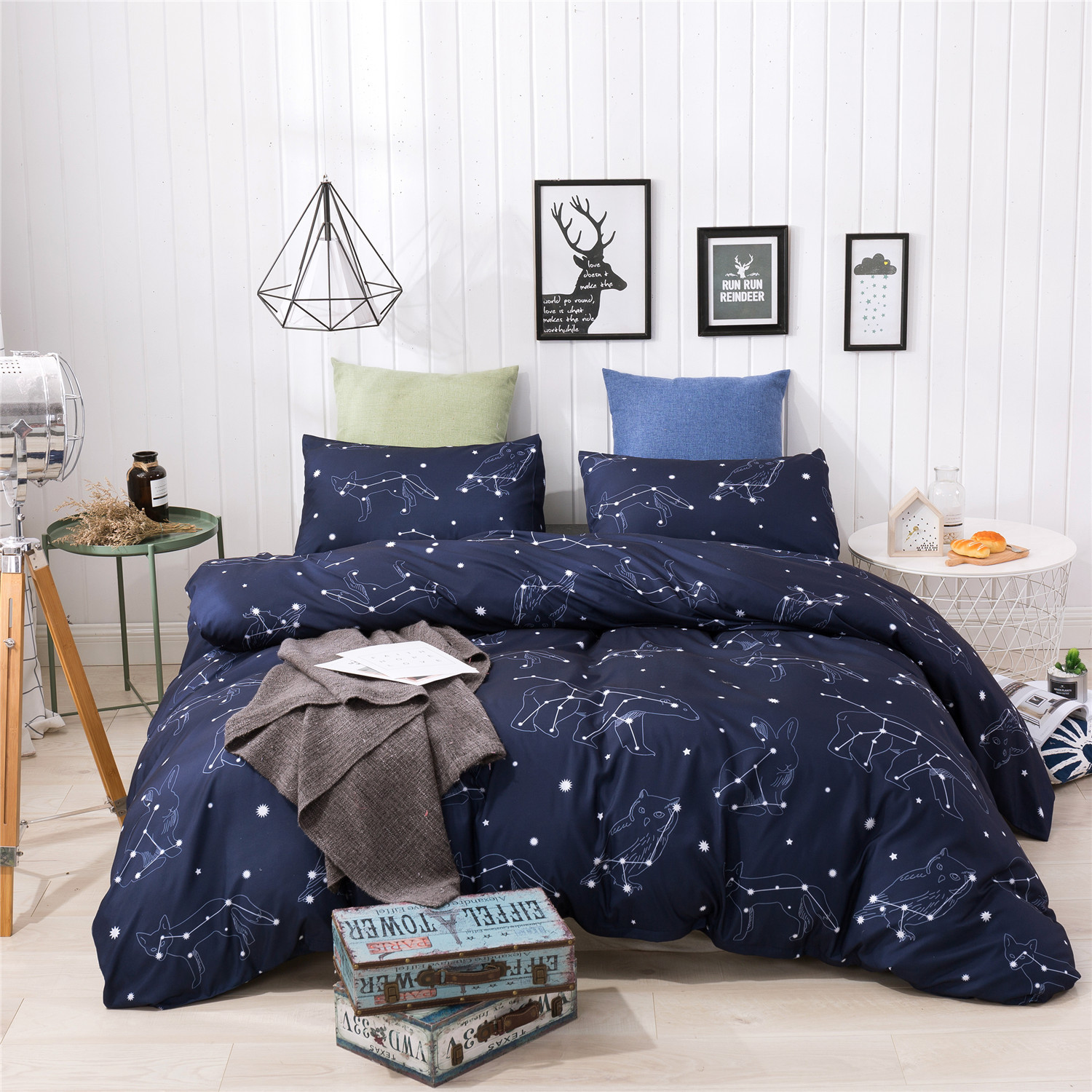 Well Home Tex Cross-Border Home Textile Amazon Duvet Cover and Pillowcase Set with Starry Sky and Constellation Design