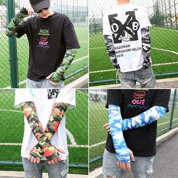 Lengthened plus size men's ice sleeve camouflage oversleeve gloves arm protection sleeve ice silk sleeve men's and women's outdoor riding fishing oversleeve