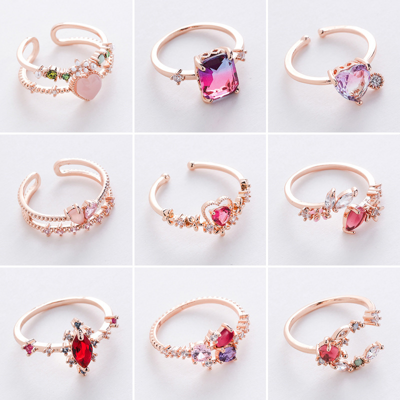 Korean new variety of micro-inlaid crystal Zircon ring sweet French elegant flower ring popular jewelry Korean new variety of micro-inlaid crystal Zircon ring sweet French elegant flower ring popular jewelry