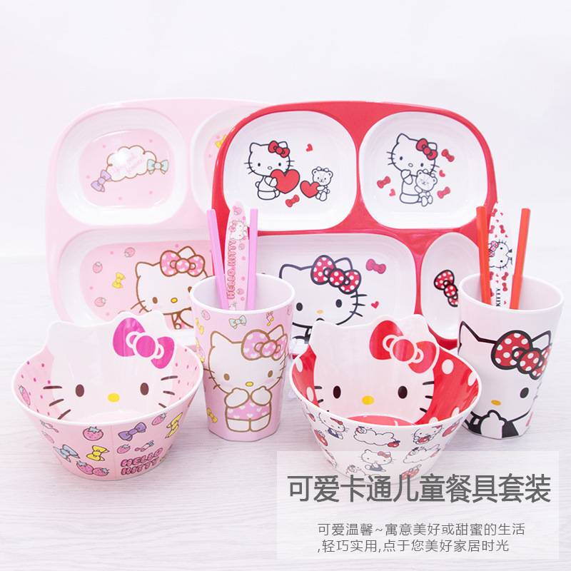 Cartoon Children's Tableware Set Students Separated Four-compartment Dinner Plate Household Dining Bowl Spoon Chopsticks Baby Water Drink Cup of melamine