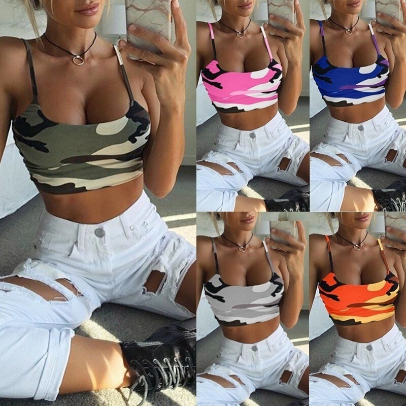 Cross-border New Amazon European and American Women's Camouflage Printed Strapless Strap Women's Top-fitting Navel Small Vest Cross-border New Amazon European and American Women's Camouflage Printed Strapless Strap Women's Top-fitting Navel Small Vest
