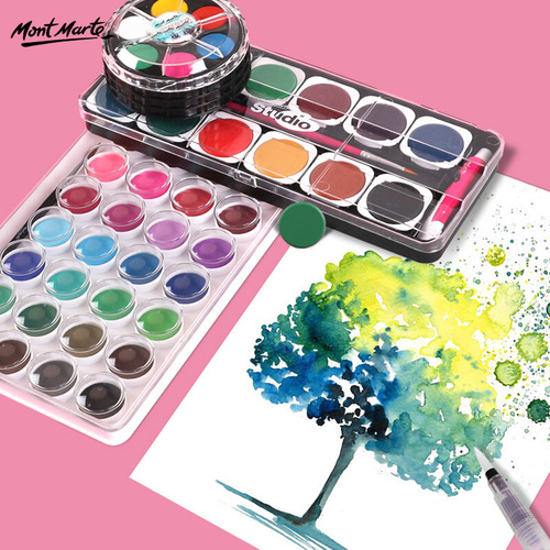 Montmartre watercolor paint set 12-color paint beginner fountain pen cross-border watercolor solid powder pigment