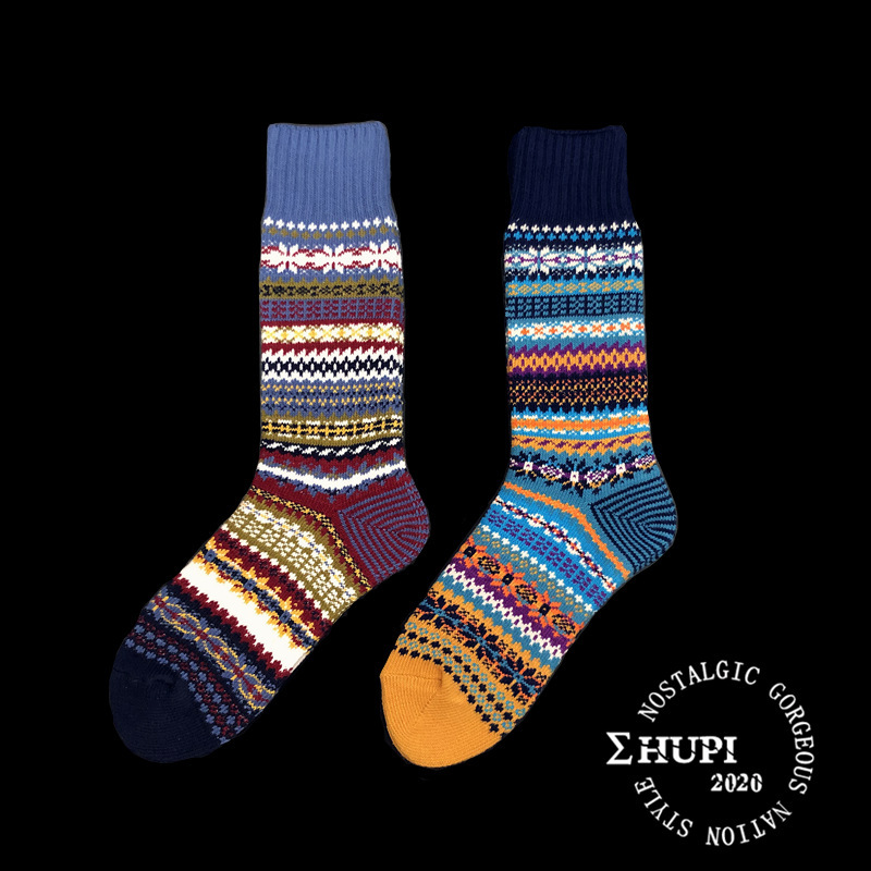 Kaji Tooling Vintage Stockings Japanese Style Ami Red Wing High Barrel Thick Line Men's Socks EHUPI Ethnic Totem Fashionable Socks