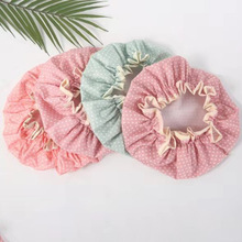 圆点格子双层印花浴帽亚马逊防水洗澡帽防油帽showercap防水防油