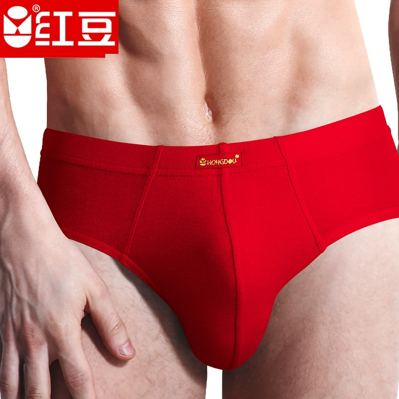 Красная фасоль мужские треугольные из чистого хлопка большие красные свадебные одиночные мужские трусы на год жизни