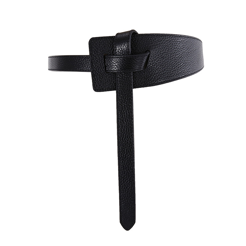 Genuine Leather Waist Belt For Dresses And Sweaters, Simple Versatile Black Wide Waist Cincher, Top Grain Cowhide Decorative Belt For Women