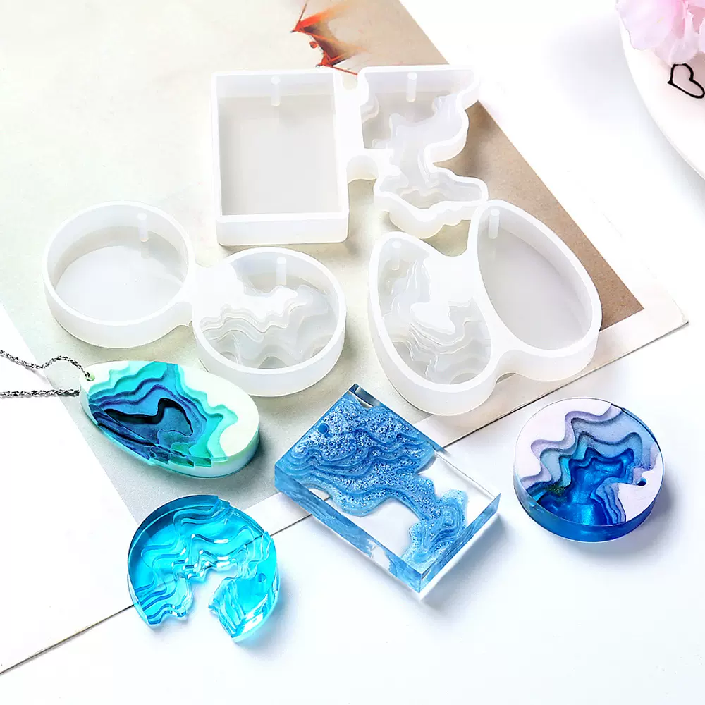 diy水晶滴胶海洋风项链饰品圆形水滴长方阶梯田岛屿吊坠硅胶模具